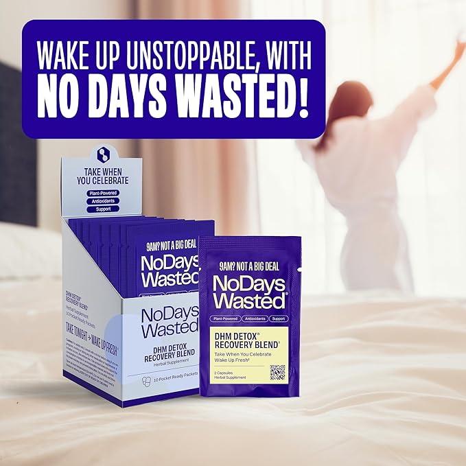 DHM Detox® - No Days Wasted® - New Look - Dihydromyricetin Supplement Milk Thistle Prickly Pear B Vitamins Hydration Electrolytes Blend-Take During Evening for Better Next Day and Recovery