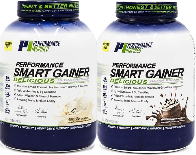 Performance Inspired Nutrition Smart Mass Gainer – 50G Protein 900 Calories Creatine L-Glutamine &amp Digestive Enzymes – Muscle Growth &amp Recovery – Vanilla Bean Ice Cream – 6 lb