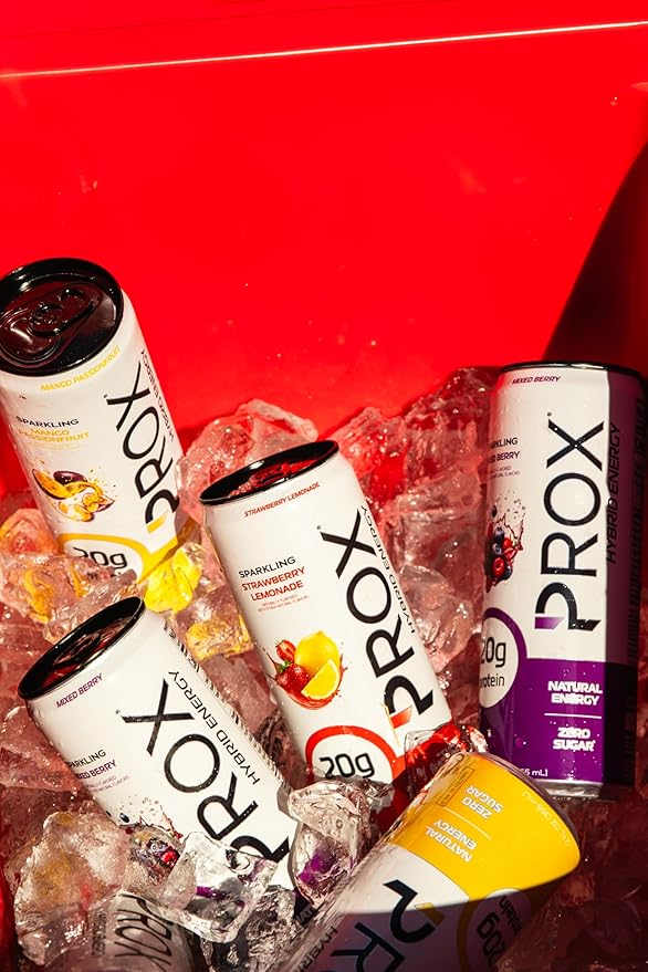 PROX Hybrid Energy Drink with 20g Protein Zero Sugar 200mg Natural Caffeine 90 Calories 12 Pack (Mixed Berry)