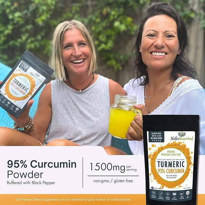 Organic Turmeric 95% Curcumin Powder – 1500mg Extract with Black Pepper – Non-GMO Vegan Gluten-Free Natural Supplement – 120g
