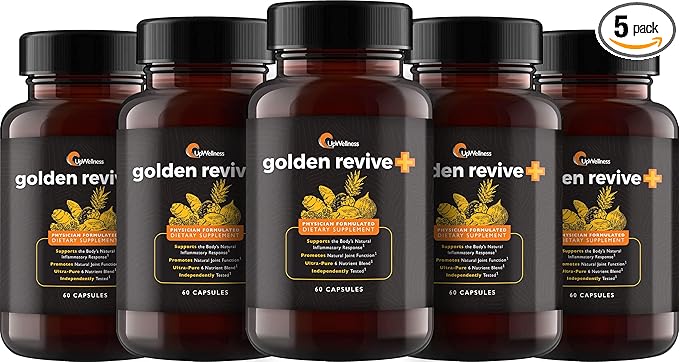 UpWellness Golden Revive + Joint Support Supplement Featuring Turmeric with Black Pepper Quercetin and Magnesium- Turmeric Boswellia Supplement - 6 Active Ingredients - 60 Capsules 5 Pack