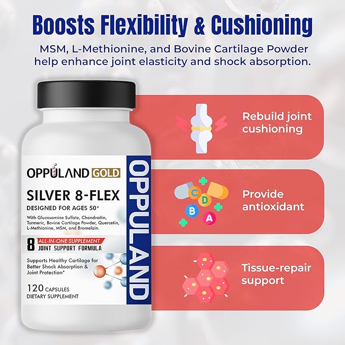 Silver 8 Flex - Joint Support Supplement for Men &amp Women - Glucosamine Chondroitin MSM Complex for Knee Hip and Movement Health - Nutritional Advanced Formula for Ages 50+ - 120 Capsules