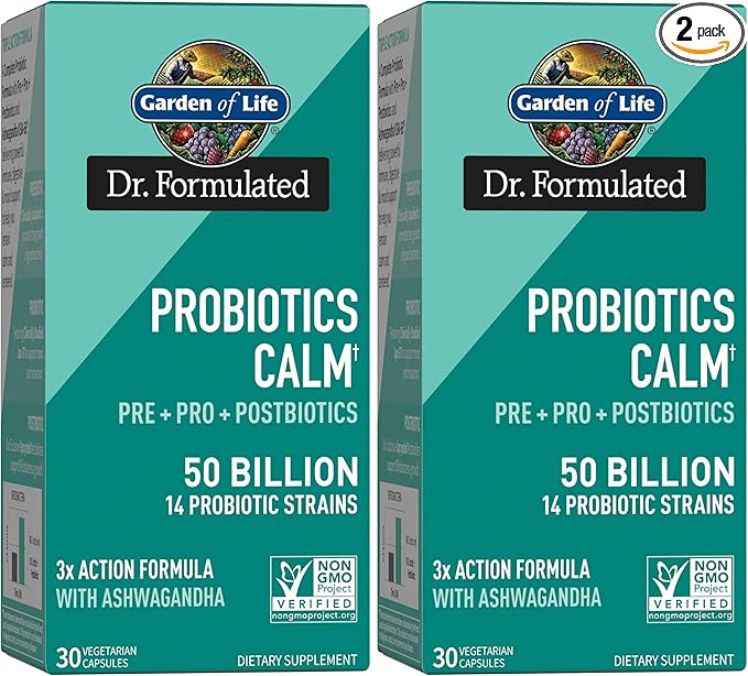 Garden of Life Dr. Formulated PrePost &amp Probiotics Calm 50 Billion CFU Daily 3-in-1 Complete Supplement with Ashwagandha – Mood SupportDigestive &amp Immune Support30 Vegetarian Capsules(Pack