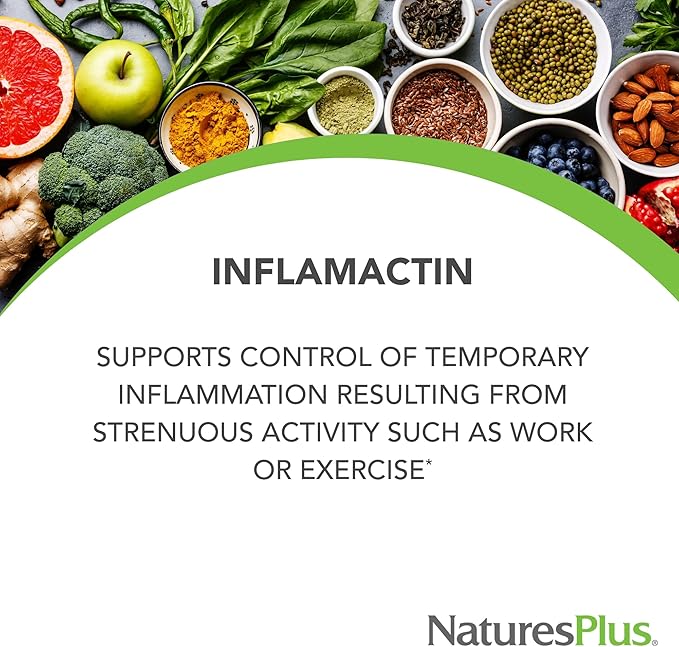 NaturesPlus Herbal Actives InflamActin - 60 Vegetarian Capsules - Herbal Supplement with Turmeric &amp Bromelain - Supports Adaptogenic Function - Vegan Gluten-Free - 30 Servings