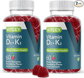 VITEEY Vitamin D3 K2 Gummies - 1000 IU Vitamin D3 and K2 100mcg - Bone &amp Heart Health for Adults and Teens - Vegetarian Gelatin Free GMO Free - Tasty Chewable D3K2 Vitamins Strawberry Flavored G