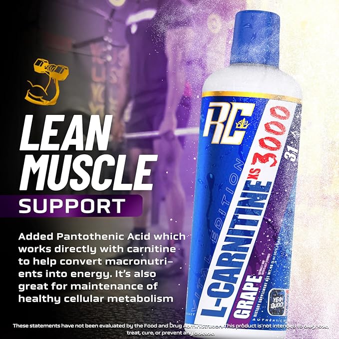 Ronnie Coleman Signature Series L-Carnitine XS 3000 Liquid Amino Acids Metabolism and Lean Muscle Strength Support Stimulant Free Sugar Free Zero Carbs Grape 16 Oz