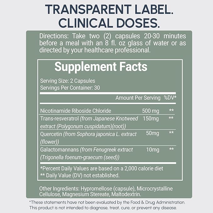 RYOS Nicotinamide Riboside NAD+ Supplement (500mg NR) with Resveratrol &amp Quercetin – Supports Healthy Aging &amp Cellular Energy – Pharmacist-Reviewed for Medication Awareness – REFUSEtoAGE- 60 C