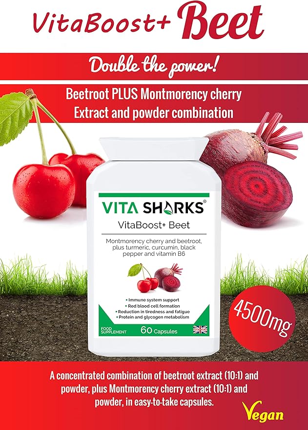 VitaBoost+ Beet Complete: 60 Vegan Capsules | Immune Support Blend with Montmorency Cherry Beetroot Turmeric Curcumin Black Pepper Vitamin B6 &amp More