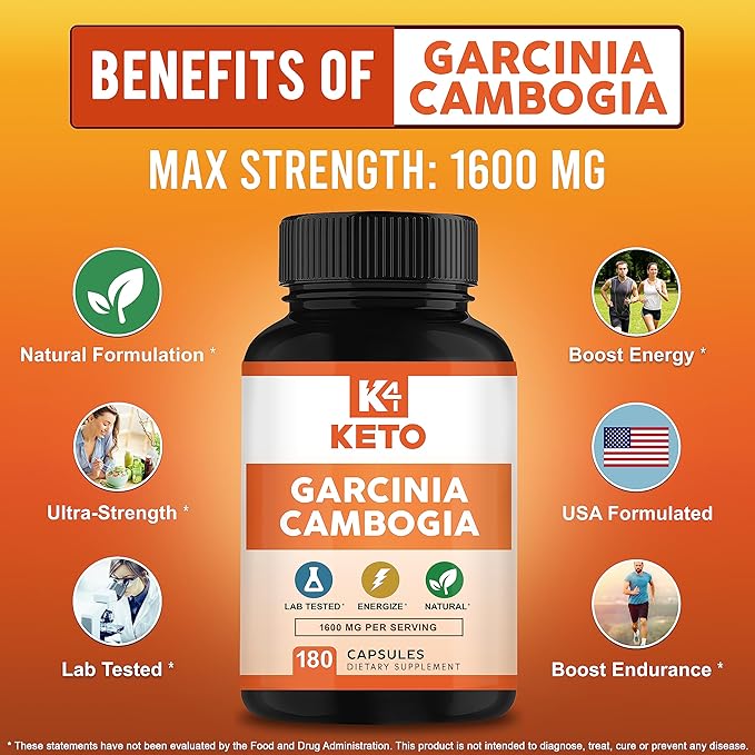 Garcinia Cambogia 1600 mg (180 Capsules) - Pure Natural Extract Supplement Pills - Standardized Garcinia Cambogia Alternative to Drops Gummies Liquid Tea &amp Powder