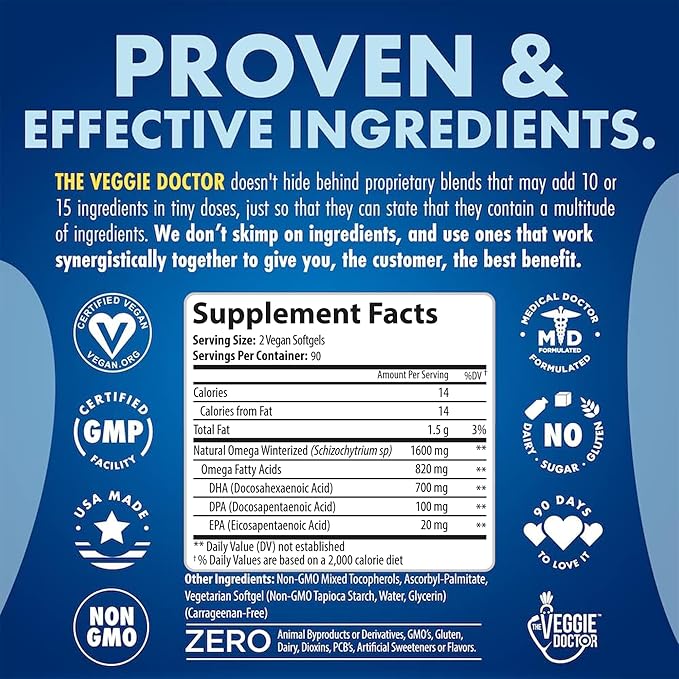 Vegan Omega 3 Supplement – Algae Omega 3 with DHA EPA DPA – Vegan Capsules from Algal – Fish Oil Alternative – Plant-Based Algae Oil Formula – Non-GMO Carrageenan-Free (180 Capsules 3 Month Supply)