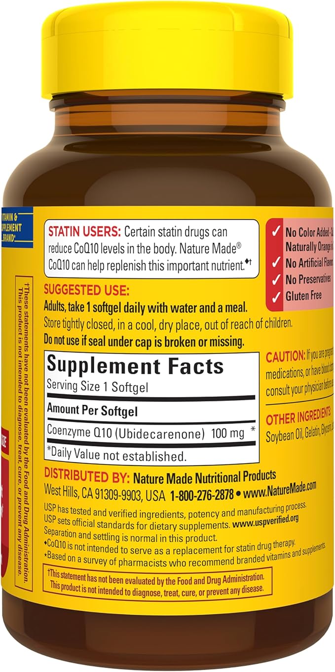 Nature Made CoQ10 100mg Softgels Dietary Supplement for Heart Health Support 120 Softgels 120 Day Supply