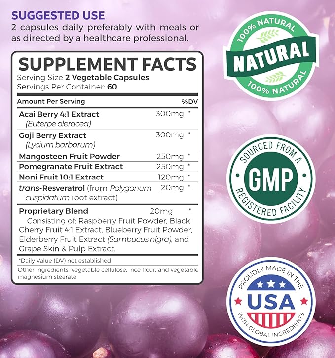 Antioxidants &amp Immune Support (2-Month Supply) Immune Vitality Blend - Super Antioxidants - Powerful Super Food Daily Blend (120 Caps) &amp Immune Support Supplement with Elderberry Vitamin C and