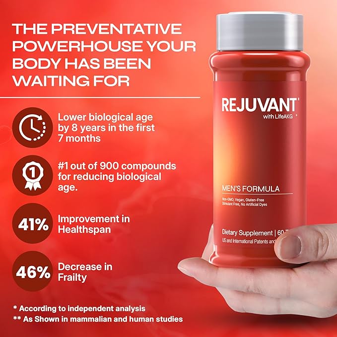 Rejuvant AKG Longevity Supplement 1000MG Ultra 98% Pure (Calcium Alpha-Ketoglutarate) New Formula Coated Tablets Patented Vitamin Rich Controlled Release Formula 180 Tablets