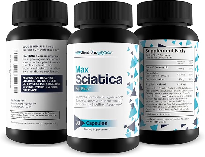 Max Sciatica Pro Plus - Our Best Sciatic Nerve Relief Supplement for Full Nervous System Support - Made with Turmeric Vitamin D Vitamin C &amp More - Nerve Support Formula Nerve Support Supplement