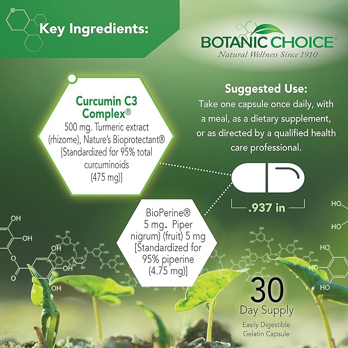 Botanic Choice Curcumin C3 Complex with Bioperine - Adult Daily Supplement - 30 Pills