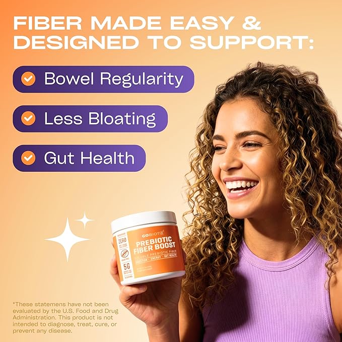 GoBiotix Fiber Supplement Powder with Prebiotics for Digestive Health and GLP-1 Support Soluble Fiber for Gut Health &amp Debloat Keto Vegan Gluten &amp Sugar Free 35 Servings (2 Pack)
