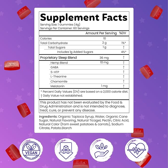 Premium Melatonin Sleep Gummies | Advanced Nighttime Blend with GABA L-Theanine &amp Chamomile | Slumber Berry Vegan Gummies for Calm Relaxation &amp Restful Sleep | 180 Count