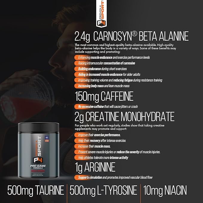 Proven4 Pre Workout Powder for Men and Women with Creatine - Beta Alanine - Caffeine NSF Certified preworkout Energy Supplement Fruit Punch 30 Servings