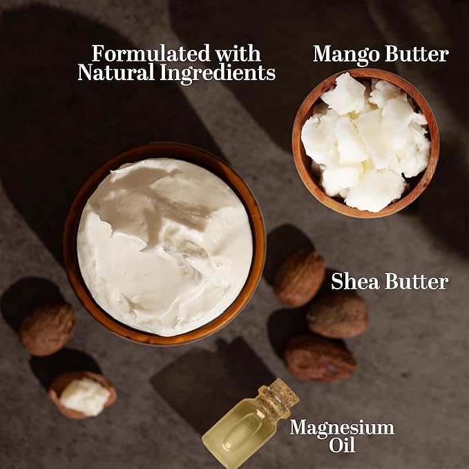 Better Shea Butter Magnesium Cream for Leg Cramps | Relieves Muscle Tension | Night Lotion Safe for Pregnancy Kids and Babies | Organic and Natural Ingredients | Vegan Made in USA | (Unscented)