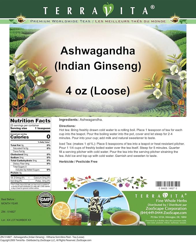 Ashwagandha (Indian Ginseng) - Withania Somnifera Root - Tea (Loose) (4 oz ZIN: 514827) - 3 Pack