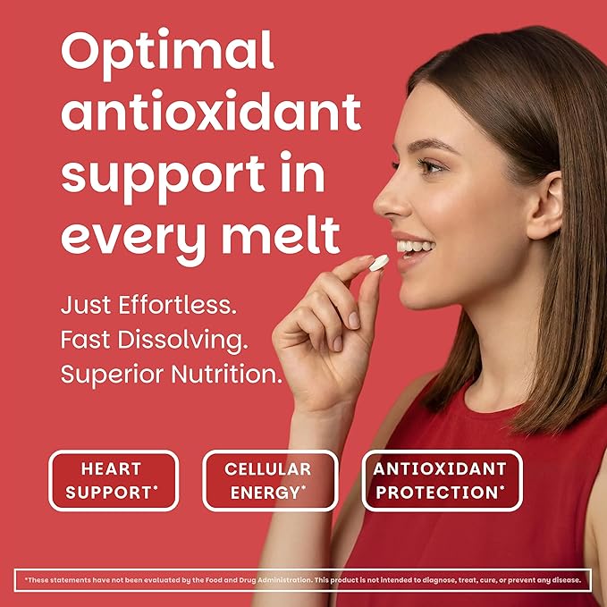 EZ Melts Ubiquinol 100 mg - CoQ10 Supplement for Heart Health &amp Energy Support - Antioxidant Protection - No Artificial Flavors - Non-GMO &amp Vegan - Apple - 60 Dissolvable Tablets (60 Servings)