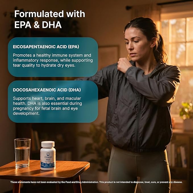 Omega Max No Burp Fish Oil Dietary Supplement - Omega 3 EPA DHA Supplement for Heart Brain and Vision - Premium Fish Oil Co-Developed by NASA 60 ct Enteric Softgels (2000mg/serving)