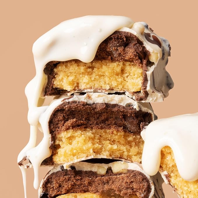 FITCRUNCH Full Size Protein Bars 6-Layer Baked Bar 8g of Sugar Gluten Free &amp Soft Cake Core (12 Bars Milk and Cookies)