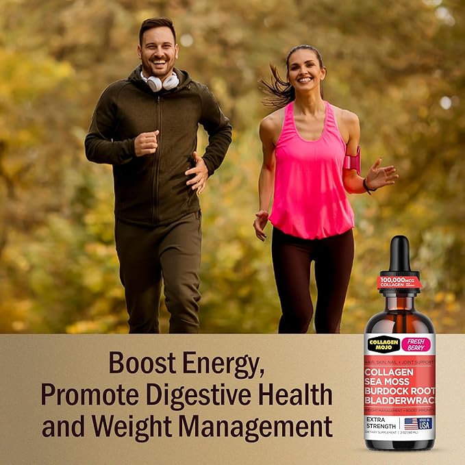 Collagen Mojo - Liquid Collagen for Women &amp Men Collagen Peptides with Sea Moss Burdock Root &amp Bladderwrack - Hair Skin Nails Joint Support Weight Management High Absorption - 100000mc