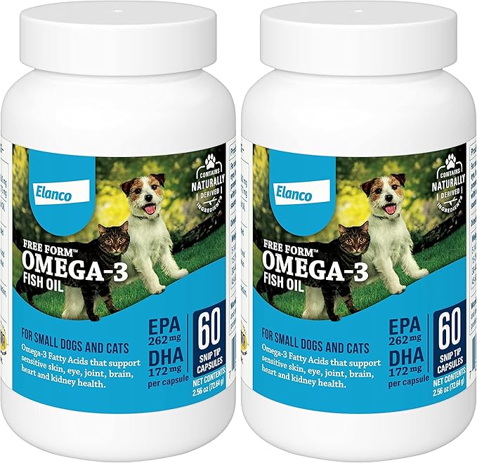 Free Form Snip Tips Omega-3 Fish Oil Liquid Supplement for Small Dogs and Cats 60 Count (Pack of 2)