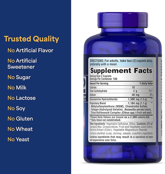 Puritan's Pride Glucosamine Chondroitin MSM Dietary Supplement for Joint Health 360 Coated Caplets