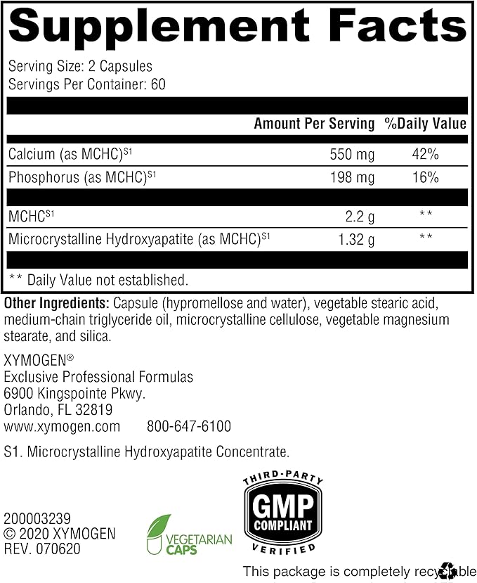 XYMOGEN Ossopan 1100 - Supports Bone Strength + Bone Health - Calcium Supplement with Microcrystalline Hydroxyapatite Phosphorus - Calcium for Women and Men (120 Capsules)