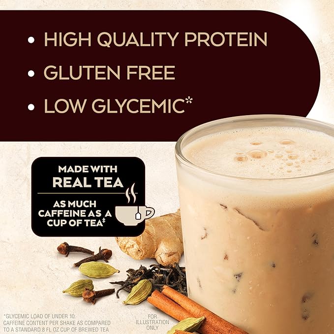 Atkins Chai Tea Latte Protein Shake with 15g Protein 3g Net Carbs 1g Sugar and Atkins Chocolate Chip Protein Cookie with 10g Protein 3g Net Carbs 1g Sugar Keto Friendly 4 Count