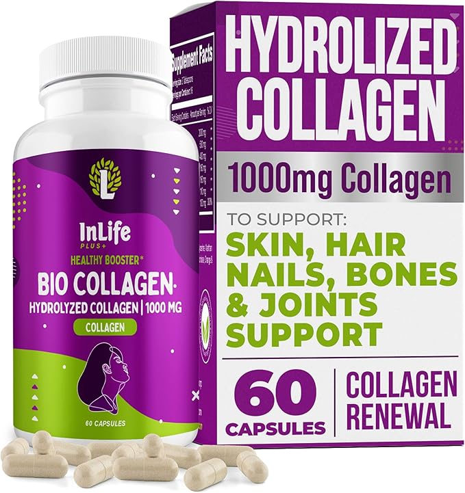 Hydrolyzed Collagen Peptides (60 Count) 1000mg Per Serving Beauty Joint and Anti Aging Support for Hair Skin Nails Bones and Joints Collagen for Women and Men (30-Day Supply) (1)