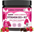 Llama Naturals Vitamin D3 K2 Gummies for Adults and Kids Vegan Organic Vitamin D Gummies Real Fruit Gummy Vitamins No Added Sugar Cane Raspberry 120 Ct