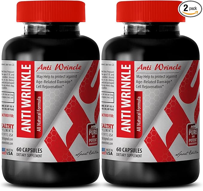 Anti-Wrinkle Supplement - Hydrating Hyaluronic Acid and Resveratrol Anti-Wrinkle Green Tea Natural Anti-Wrinkle Blend Skin Care with Collagen and Aloe Vera Grape Seed and Turmeric 2Bot