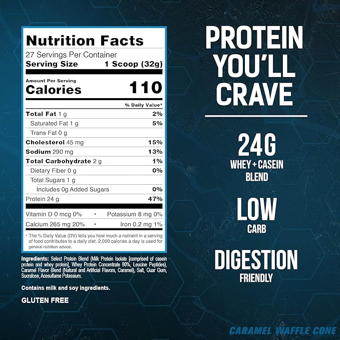 PEScience Select Protein Powder Whey and Casein Blend Clean Protein Powder for Women and Men Low Calorie Low Carb Keto Friendly Gluten Free Caramel Waffle Cone 27 Servings