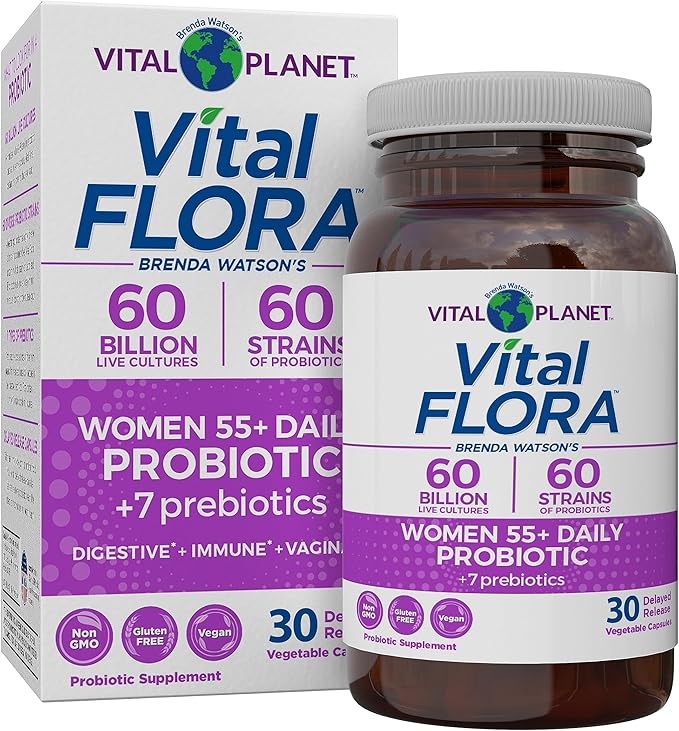 Vital Planet - Vital Flora Women Over 55 Daily Probiotic 60 Billion CFU Diverse Strains Organic Prebiotics Vaginal and Immune Support Digestive Health Probiotics for Women 30 Capsules