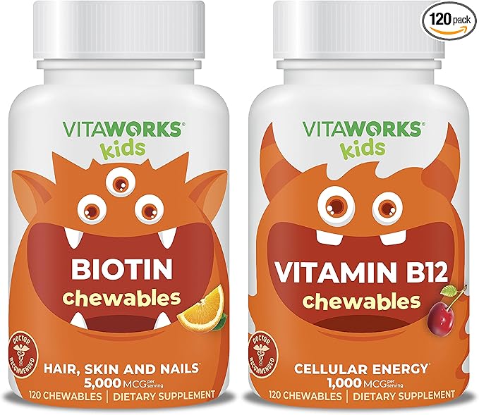 Kids Biotin 5000mcg Chewables + Vitamin B12 Chewables Bundle