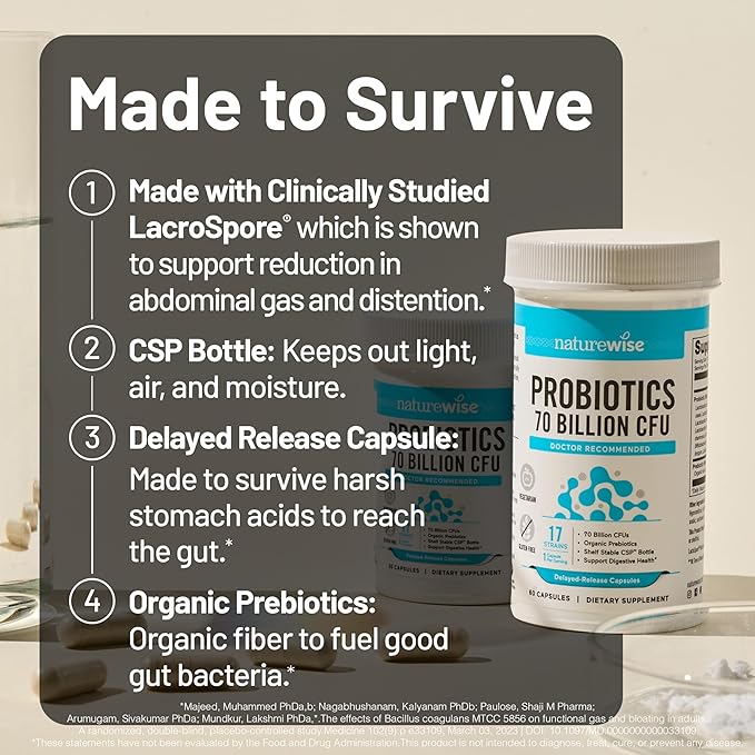 NatureWise [1] Probiotics 70 Billion CFU + Organic Prebiotics - 30 Capsules[1-Month Supply] + [1] Magnesium Glycinate 625mg - Chelated Magnesium - 30 Capsules[30-Day Supply]