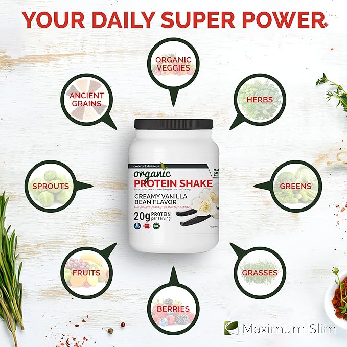 Maximum Slim Organic Protein Shake - Creamy Vanilla Bean Flavor