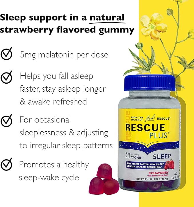 Nighttime Sleep Aid Bundle 3Pk - Bach Rescue Sleep Kids Dropper 10mL [and] Rescue Sleep Liquid Melts 28Ct [and] Rescue Plus Sleep Gummies with 5mg Melatonin/dose 60Ct