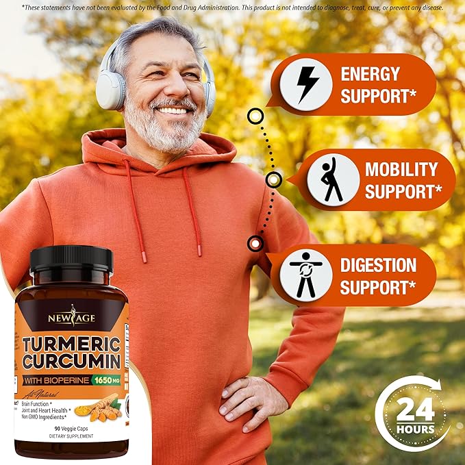 NEW AGE Turmeric Curcumin Capsules - Standardized Curcuminoids - Non-GMO Gluten Free 180 Count (Pack of 2)