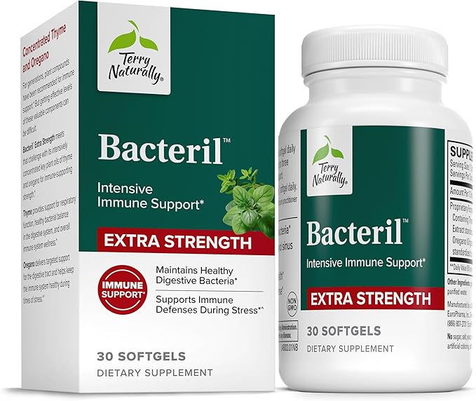 Terry Naturally Bacteril Extra Strength - Immune GI Health &amp Digestive Support Supplement - Gluten-Free &amp Dairy-Free - 30 Softgels (30 Servings)