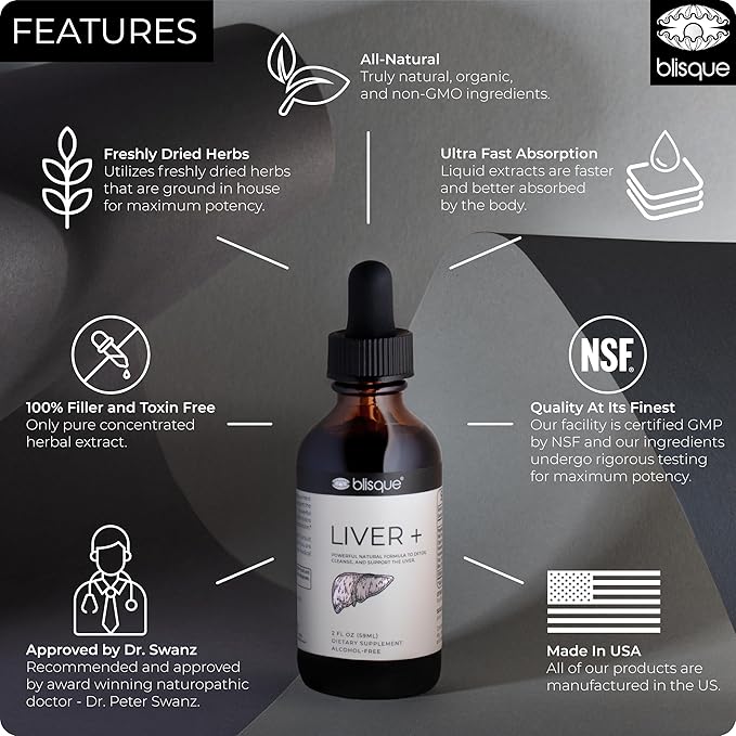 Blisque – Liver Complex Supplement to Detox Cleanse and Repair The Liver | Doctor-Approved | Natural Ingredients | Milk Thistle and Dandelion Root | 2 Ounce | 59 Servings