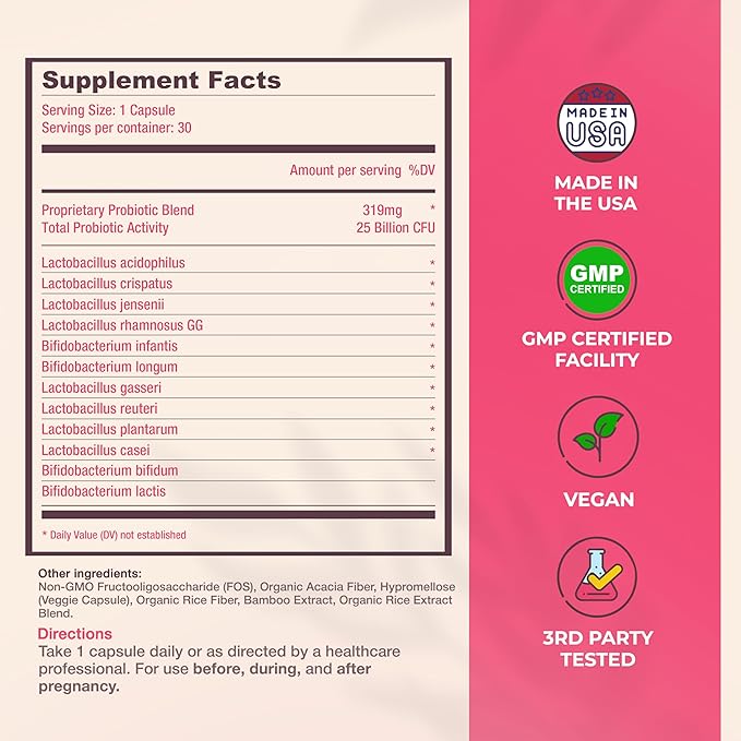 Mama Natural Prenatal Probiotics for Women – Gut &amp Immune Support for Pregnancy Breastfeeding &amp Postpartum* | 25 Billion CFU 12 Strain Probiotic &amp Prebiotic Blend to Support Mom and Baby