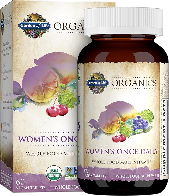 Garden of Life Organics Women's Once Daily Multi 60 &amp 30 Tablets Whole Food Multi with Iron Biotin Vegan Organic Vitamin