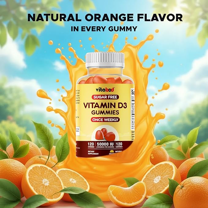 Sugar-Free Vitamin D3 50000 IU Weekly Gummies – 120 Count Bone Teeth and Immune Support – Non-GMO Easy-to-Chew Supplement