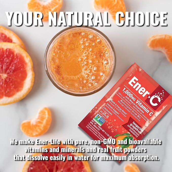 Ener-C Tangerine &amp Grapefruit Multivitamin Drink Mix 1000mg Vitamin C Non-GMO Vegan Real Fruit Juice Powders Natural Immunity Support Electrolytes Gluten Free 2-Packs of 30 (60 Count)