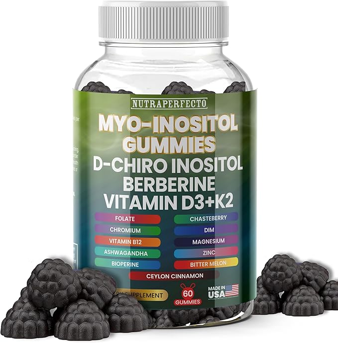Sugar Free Myo-Inositol &amp D-Chiro Inositol Gummies for Women Berberine Vitamin D3 K2 DIM Magnesium Glycinate Oxide L-Methylfolate Supplement for Women Fertility Hormone Balance PMS Ovarian He