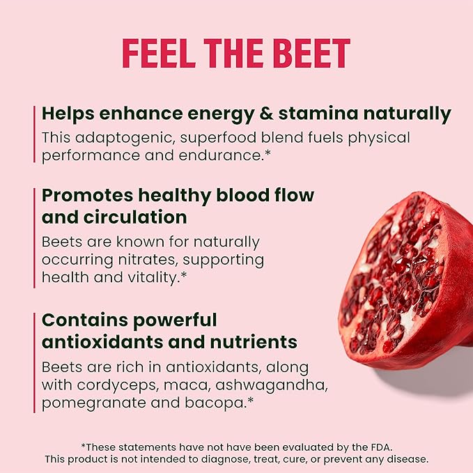 LIVE IT UP | Feel the Beet: Beetroot Powder with Superfood Vitality Blend | Supports Energy Endurance and Clarity | Contains Ginkgo Beetroot Plant-Based Nitrates Antioxidants and Adaptogens